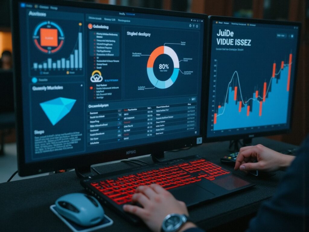 Profissional usando planilha automatizada com gráficos e indicadores em tempo real