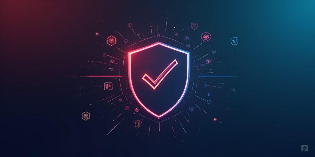 Selo de garantia de qualidade com escudo, estrela e ícones de confiança representando o compromisso da Kintecks com a performance da sua landing page